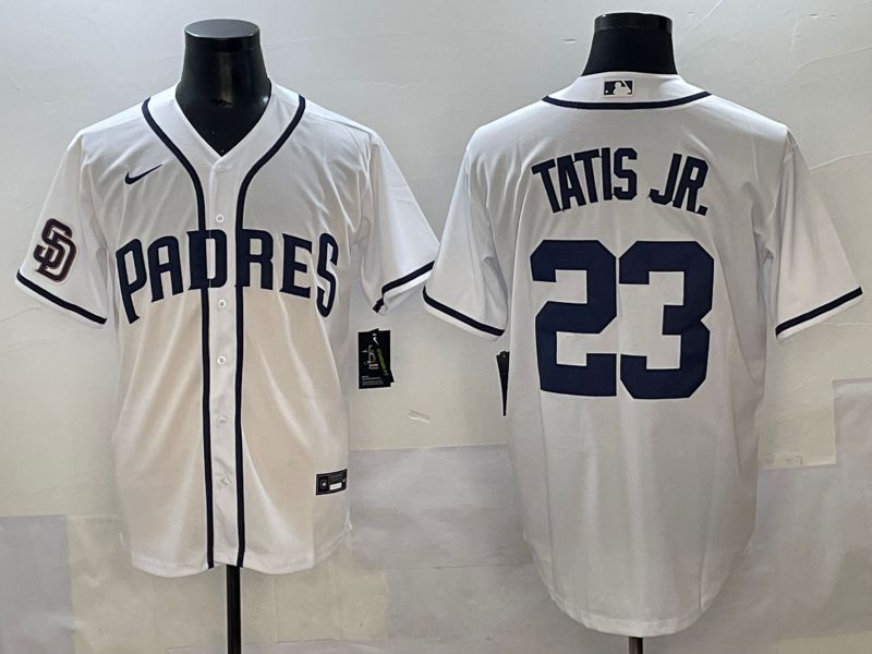 Men 2025 San Diego Padres 23 Tatis jr White Game Nike MLB Jersey style 2
